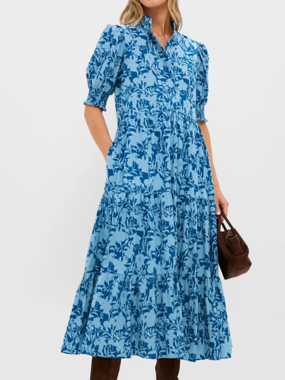 Tuckernuck Hyacinth House Steel Blue Floral Bennett Maxi Dress XS NWOT
